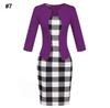 Gift Sashes Womens Elegant Belted Tartan Wear to Work Business Dress Lady Autumn Long Sleeve Plaid Office Pencil Dress Plus Size