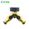 Gesu Brass Hose Pipe Splitter 2 Way Quick Connector Adaptor Y Shape Garden Tap Garden Tap for Irrigation EN Standard 7406YFQ-W2