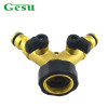 Gesu Brass Hose Pipe Splitter 2 Way Quick Connector Adaptor Y Shape Garden Tap Garden Tap for Irrigation EN Standard 7406YFQ-W2