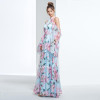 Dressv cheap printing prom party evening dress halter a line long sleeves formal party dress elegant women long evening dresses