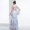 Dressv cheap printing prom party evening dress halter a line long sleeves formal party dress elegant women long evening dresses
