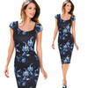 Dress Vestidos Summer Womens Elegant Floral Print Vintage Fitted Casual Stretch Formal Party Sheath Bodycon Pencil 042