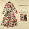 Dress 2016 Summer European New Fashion Women Long Sleeve Rose and Birds Print Elegant Above Knee High Quality Dress