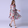 Dress 2016 Summer European New Fashion Women Long Sleeve Rose and Birds Print Elegant Above Knee High Quality Dress