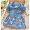 DreamShining Spring Baby Girl Dress Denim Floral Bow Children Clothing Kids Clothes Short Sleeve Infant Baby Girl Princess Dress