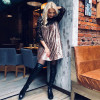 Capucines Autumn Winter Sexy Hollow Out Lace Patchwork Velvet Dress Women Three Quarter Fashion Pleated Dress Casual Loose