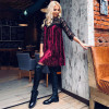 Capucines Autumn Winter Sexy Hollow Out Lace Patchwork Velvet Dress Women Three Quarter Fashion Pleated Dress Casual Loose