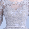 It's YiiYa New Lace Gray Half Sleeves Bow Illusion Flowers Knee Length Dinner Bridesmaids Dresses Party Short Formal Dress LX066