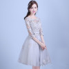 It's YiiYa New Lace Gray Half Sleeves Bow Illusion Flowers Knee Length Dinner Bridesmaids Dresses Party Short Formal Dress LX066