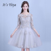 It's YiiYa New Lace Gray Half Sleeves Bow Illusion Flowers Knee Length Cocktail Dresses Party Short Formal Dress LX066