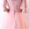 It's YiiYa Luxury Pink V-Neck Half Sleeve Floral Print Lace Cocktail Dress Embroidery Tea-Length Formal Dress Party Gown MX065