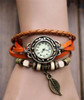 Irisshine woman watch lady girl Women Bracelet Vintage Weave Wrap Quartz Leather Leaf Beads Wristwatches Wholesale K94