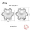 925 Sterling Silver Delicate Earrings, White Pearl &amp; Clear CZ Women Stud Earrings Wedding Pearl Jewelry
