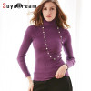 90%Natural Silk 10%Cotton Women pullovers Turtleneck rib knit shirt long sleeve Solid sweater Basic top 2016 Fall Winter
