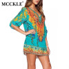 MCCKLE Summer Women Print Party Dress Bohemian half sleeve beach lace-up Casual dress Baroque Mini Straight Beach Dress Boho