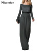 Maxi Long Dress Female 2018 Summer Solid Elegant Loose Long Sleeve Retro Slash Neck Casual High Waist Cotton Dresses Vestido