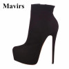 Mavirs 2017 Round Toe Faux Suede Platform High Heels Ankle Boots Women Pumps 16 CM Stiletto Black Bride Party Shoes Size 5 - 15