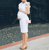 Maternity White Flounced Knee-Length Bodycon  Dress