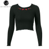 White Floral Embroidery Knitted Crop Top for Women - Autumn 2017