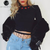 White Floral Embroidery Knitted Crop Top for Women - Autumn 2017