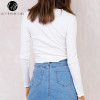 White Floral Embroidery Knitted Crop Top for Women - Autumn 2017