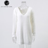V Neck Off Shoulder Women's Sweater - Casual Autumn Winter Top