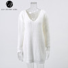 V Neck Off Shoulder Women's Sweater - Casual Autumn Winter Top