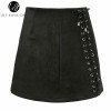 Lily Rosie Girl Khaki Lace Up Faux Leather Mini Skirt