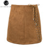 Lily Rosie Girl Khaki Lace Up Faux Leather Mini Skirt