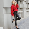 Elegant Red Lantern Sleeve Knitted Sweater for Women