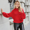 Elegant Red Lantern Sleeve Knitted Sweater for Women