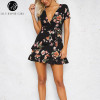Lily Rosie Black Boho Floral Mini Dress for Summer Parties