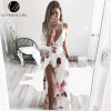 Lily Rosie Girl White Floral Deep V Neck Maxi Summer Dress