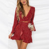 2018 Polka Dot Sexy Summer Dress Beach Irregular Bow Wrap Short Dress Women V Neck Long Sleeves Chiffon Dresses