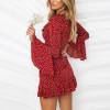 2018 Polka Dot Sexy Summer Dress Beach Irregular Bow Wrap Short Dress Women V Neck Long Sleeves Chiffon Dresses