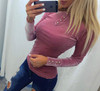 2018 Newly Velvet T-shirt Women's Spring Autumn T Shirts Tops Velvet T-shirt Long Sleeve Solid Button Women Tee Shirts GV508