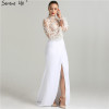 2018 Newest White Long Sleeves Evening Dresses Fashion Sexy Illusion Mermaid Chiffon Evening Gowns Serene Hill LA6303