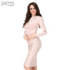 2018 New Women party Dress Bodycon Dress Long Sleeve Studded Button Olive Mesh High Neck Celebrity Sexy Bandage Dress Wholesale