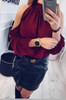 2018 New Women Fashion Open Shoulder Blouse Summer Long sleeve Ruffle Burgundy Pink Shirt Casual Loose Blouse Tops Blusas