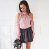 2018 New Women Fashion Open Shoulder Blouse Summer Long sleeve Ruffle Burgundy Pink Shirt Casual Loose Blouse Tops Blusas