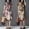 2018 New Summer dress Fashion Loose Comfortable plus size Printing short sleeve Cotton Linen women dress Irregular Vestidos Robe