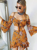 Floral Off-Shoulder Top with Flared Sleeves and Matching Skirt Set - Perfect Summer Outfit