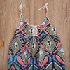 Summer Floral Geometric Bohemian Romper for Newborn Baby Girls - Sleeveless Lacing Outfit