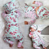Floral Newborn Baby Girl Outfit Set - Long Sleeve Bodysuit Romper Jumpsuit with Matching Hat - 2-Piece Sunsuit Clothing Set