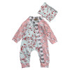 Floral Newborn Baby Girl Outfit Set - Long Sleeve Bodysuit Romper Jumpsuit with Matching Hat - 2-Piece Sunsuit Clothing Set