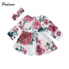 Adorable Floral Long Sleeve Newborn Baby Dress Set with Headband | 2PCS Princess Party Outfit for Girls | Perfect for Spring & Autumn | Sizes 0-24M