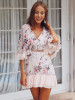 Boho Chic Floral Mini Dress with Hollow Batwing Sleeves - Perfect for Summer Style