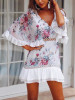 Boho Chic Floral Mini Dress with Hollow Batwing Sleeves - Perfect for Summer Style