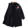 Women's Floral Embroidered Spring Bomber Jacket - Vintage Long Windbreaker Coat with Rivet Pearl Zipper Outwear