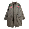 Women's Floral Embroidered Spring Bomber Jacket - Vintage Long Windbreaker Coat with Rivet Pearl Zipper Outwear